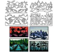 WADORN 4Pcs Landscape Theme Cutting Dies, Season Natural Scenery Layering Background Metal Cutting Dies Stencils Lakes Forest Sunset Carbon Steel Embossing Template for DIY Scrapbooking Album