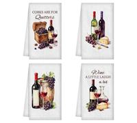 WADORN 4Pcs Red Wine Hand Towels, Wine Gifts Bar Kitchen Dish Towels 24 x 16 Inch Funny Microfiber Absorbent Soft Hand Tea Dishcloths for Women Men Cooking Baking Bathroom Holiday Housewarming Gifts
