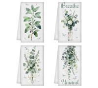WADORN 4Pcs Sage Green Eucalyptus Leaves Kitchen Towels, Funny Breathe Unwind Decorative Tea Dish Towels Soft Absorbent Botanical Hand Dish Cloths for Cooking Baking Spring Housewarming Gift, 24x16in