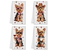WADORN 4Pcs Yorkshire Terrier Kitchen Towels, 24"x16" Funny Red Wine Coffee Cowboy Yorkshire Terrier Decorative Tea Dish Towels Soft Absorbent Hand Dish for Cooking Baking Housewarming Dog Lover Gift