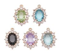 WADORN 5 Colors 18K Gold Plated Oval Cubic Zirconia Charms, Brass CZ Stone Necklace Pendant Bulk Rhinestone Dangle Charms Jewelry Findings for DIY Bracelet Earring Key Chains Crafts Supplies