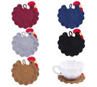 WADORN 5 Styles Cute Coasters, Handmade Crochet Chicken Set Funny Chicken Gifts Coffee Tea Drink Coasters Insulation Desk Accessories for Adults Cup Mat for Home Desktop Decor Tabletop Protection