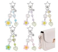 WADORN 5 Styles Hibiscus Flower Keychain Hawaiian Tropical Flowers Shell Beaded Charms Aesthetic Star Summer Beach Decor Pendants for Backpack Car Bags Women Xmas Birthday Valentine Thanksgiving Gift