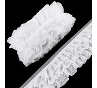 WADORN 5 Yards White Pleated Lace Trim, 5-1/8 inch Wide Gathered Ruffles Fabric Trims 3 Layers Pleated lace Edge Trims for Sewing Projects DIY Craft Dress Fashion Blouse Decoration Accessories, White