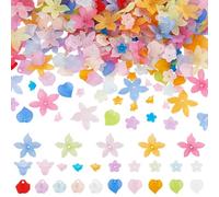 WADORN 500Pcs 25 Styles Acrylic Flower Leaf Caps Beads Charms, Transparent Floral Leaf Caps Spacer Bead for Jewelry Making Colorful Flower Caps Loose Beads for Bracelets Necklaces Earrings DIY Craft