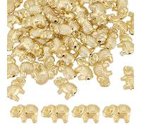 WADORN 50pcs Elephant Spacer Beads, Lucky Elephant Loose Beads with Hole Golden European Metal Carved Elephant Animal Beads Charms for DIY Crafts Jewelry Making Bracelet Necklace Design