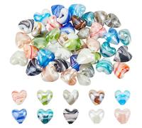 WADORN 50Pcs Handmade Lampwork Beads, 10 Colors Heart Shape Glass Loose Spacer Charms for Jewelry Making Crafts Handmade Glass Beads for DIY Bracelet Neclace Crafting Finding 15.5-16.5mm