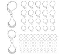 WADORN 50Pcs Leverback Earring Findings and 4mm 5mm 6mm Brass Jump Rings, 925 Sterling Silver Plated French Round Hoop Earring Hooks Interchangeable Dangle Ear Wire Findings for DIY Jewelry Making