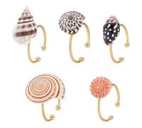 WADORN 5Pcs Conch Shell Rings for Women, Natural Adjustable Ocean Beachy Jewelry Stackable Boho Ocean Conch Shell Statement Rings Gifts and Decoration Accessories Stuff for Summer Beach Daily Wear