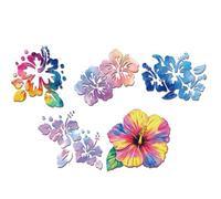 WADORN 5Pcs Rainbow Hibiscus Flower Reflective Vinyl Car Decal Stickers, Hawaiian Floral Outdoors Sticker Waterproof Car Window Decals for Windows Cars Trucks Tool Boxes Laptop Water Bottle