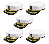 WADORN 5Pcs White Yacht Captain Hat, Adjustable Boat Sailor Hat Navy Marine Admiral Cap for Adults Marine Admiral Party Costume Men Women Cosplay Hats Nautical Outfit Accessories