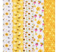 WADORN 5Pcs Yellow Bee Floral Quilting Fabric Bundles Honeycomb Daisy Precuts Quilting Patchwork 18x20 Inch Polycotton Craft Printed Sewing Material for DIY Sewing Home Spring Party Holiday Decor