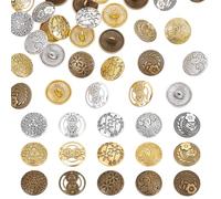WADORN 60 Pcs Metal Shank Buttons, 15 Styles Alloy Mixed Vintage Style Buttons Decorative Flat Round with Flower Button Antique Snaps Button for DIY Sewing Crafts Handbag Bags Blazers Uniform Jackets