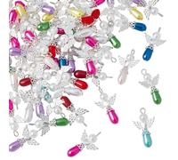 WADORN 60pcs 10 Colors Thanksgiving Angel Wing Charms, Fairy Wing Guardian Drop Bead Pendants Acrylic Crystal Imitation Pearl Dangle Charms for DIY Craft Jewelry Making Necklace Keychain Bracelet