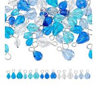 WADORN 60Pcs 15 Styles Faceted Teardrop Charms, Blue Crystal Drop Pendants with Loop Rhinestone Glass Drop Shaped Dangle Charms Beads for DIY Bracelet Necklace Jewelry Making Handmade Accessories