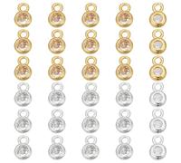 WADORN 60Pcs Cubic Zirconia Charms Platinum Golden Flat Round Charm Crystal Gemstone Pendants with Brass Findings Bulk for Necklace Bracelet Earring Jewelry Making DIY Costume Shoes Decor 1.2mm Hole