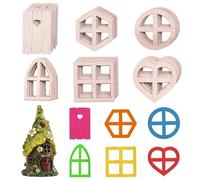WADORN 60Pcs Dollhouse Windows Doors Craft Kit, 6 Styles Unpainted Wooden Garden Doors Windows Fairy House Accessories Mini House DIY Craft for Garden Tree Wall Home Party Event Decor