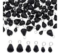 WADORN 60Pcs Glass Teardrop Charms 8×6mm 10×8mm 12×10mm Faceted Pendants Charm, Black Rhinestone Glass Dangle Charms Beads with Silver Tone Iron Loops for DIY Jewelry Making Bracelet Necklace