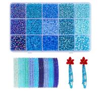 WADORN 6530Pcs 15 Styles Assorted Blue Color Glass Seed Beads, 1.5-4mm Small Pony Colorful Tiny Mini Round Spacer Loose Beads Bulk for DIY Pendant Bracelet Neckace Earring Jewelry DIY Craft