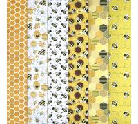 WADORN 6pcs Bee & Flower Cotton Fabric, Sunflower Daisy Bees Soft Sewing Fabrics Spring Summer Theme Bundles Fabric for DIY Project Handmade Clothing Crafts Quilting Home Decor, 19.7x17.1inch