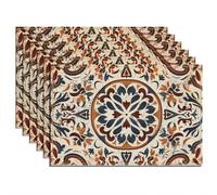 WADORN 6Pcs Floral Boho Placemats, 11.8x17.7 Inch Retro Traditional Abstract Pattern Rectangle Table Mats Polyester Retro Tiles Pattern Watercolor Table Cover for Party Picnic Holiday Dining Kitchen
