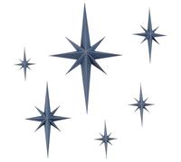 WADORN 6Pcs Silver Blue Star Art Wall Decor, 3 Sizes Retro 8 Pointed 3D Star Atomic Stars Plastic Wall Art Sculpture Mid Century Modern Decor Elegance Accents Hangings for Home Office Living Room