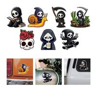 WADORN 7 Styles Cute Skeleton Death Vinyl Decal Stickers, Funny Skeleton Skull Vinyl Decal Self Adhesive Waterproof Car Stickers for Windows Cars Trucks Skateboard Wall Laptop Journals Water Bottle