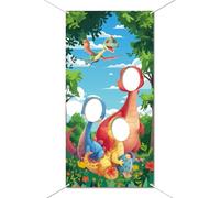 WADORN 70.9x35.4 Inch Funny Dinosaur Face Backdrop Banner, Dinosaur Photo Face Background Wild Animal Photography Backdrop Props for Safari Birthday Party Outdoor Game Booth Supplies