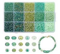WADORN 7400Pcs 15 Styles Green Glass Seed Beads, Small Pony Colorful Tiny Mini Round Spacer Loose Beads Bulk for DIY Bracelet Neckace Earring Jewelry Crafts St Patrick's Day DIY Craft Projects