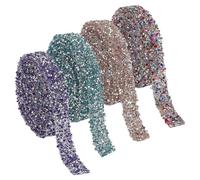 WADORN 8.7 Yards Crystal Hotfix Rhinestone Ribbons, 4 Colors Sparkling Rhinestone Decoration Trim Self Adhesive Belts DIY Glitter Gem Stickers for Art Crafts Costume Shoes Band, 1.5cm Wide