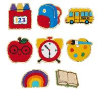 WADORN 8Pcs Back to School Iron on Patches Glitter Rainbow Bus Embroidered Sew Applique Repair Patch Teacher Students DIY Crafts for Clothing Jacket Jeans Pants Dress Backpack Hat Decorations
