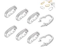 WADORN 8Pcs Brass Necklace Shortener Clasp, Cubic Zirconia Shortener Enhancer Clasp Peanut Pearl Click Clasp Connector with Secure Lock Stand Shortener Openable Lock Enhancer for DIY Crafts, Silver
