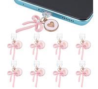 WADORN 8Pcs Dust Plug Charm, Pink Bow USB C Charms for E-reader Port Cover Protector Accessories with Alloy Pendants for Type C Charging Port Gift for Book Lovers Readers Men Women Teachers Students