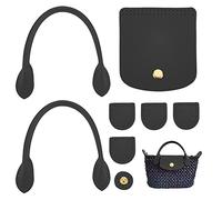 WADORN 8pcs PU Leather Handbag Knitting Kits, DIY Crochet Bag Making Including Sew on Bag Handles Snap Button Bag Covers Handmade Craft Shoulder Bag Making Accessories, Black