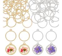 WADORN 90Pcs 2 Colors Round Open Bezel Connector Charms, 2 Sizes Hollow Circle Frames Pendants Geometric Open Back Bezel Frame Linking Trays for DIY Jewelry Necklace Earring Making Supplies