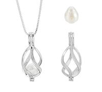 WADORN 925 Sterling Silver Beads Cage Locket Pendant with 33Pcs Natural Pearl, Twisted Waterdrop Cage Pendant Making Set DIY Crafting Charm Necklace Making Kits for Pearls Essential Oil Diffuser
