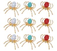 WADORN 9Pcs 3 Colors Metal Spider Decor Halloween Christmas Tree Home Office Crystal Spider Ornaments Handmade Spider Figurine 1.75x1.95in for Whimsical Gothic Fusion Party Halloween Home Decor