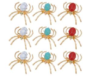 WADORN 9Pcs 3 Colors Metal Spider Decor Halloween Christmas Tree Home Office Crystal Spider Ornaments Handmade Spider Figurine 1.75x1.95in for Whimsical Gothic Fusion Party Halloween Home Decor
