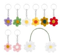 WADORN 9Pcs Cute Daisy Crochet Keychain Car Accessories, Aesthetic Crochet Flower Charms Keyring with Rear View Mirror Hanging Charms Stylish Purse Key Ring Accessories for Handbag Backpack Keys Car