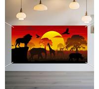 WADORN African Safari Photo Banner for Party Decor, 5.9x2.9ft African Wildlife Forest Photo Door Backdrop Props Decor Large Fabric Tropical Jungle Photography Background Birthday Party Supplies