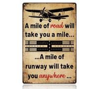 WADORN Airplane Vintage Metal Tin Sign, 12x8 Inch Funny A Mile of Runway Will Take You Anywhere Retro Art Aviation Wall Poster Decor Gifts Plaque for Man Cave Garage Cafe Pubs Bars Home Bathroom