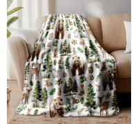 WADORN Animal Forest Throw Blanket, Cozy Soft Pine Tree Bear Rabbit Deer Throw Blanket Fuzzy Flannel Fleece Blankets Animals Lovers Gifts for Office Living Room Sofa Bed Couch Chairs, 59x51 Inch