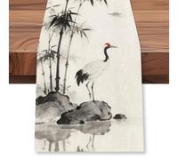 WADORN Asian Bamboo Ink Painted Table Runner, 13x72 In Traditional Chinoiserie Bamboo Kitchen Dining Table Decoration Oriental Zen Style Washable Dining Setting for Home Kitchen Party Holiday
