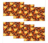 WADORN Autumn Pumpkin Maple Leaves Placemats Set of 6, Autumn Thanksgiving Harvest Cloth Table Place Mats 11.8x17.7 Inch Non-Slip Linen Washable Table Mats Heat Resistant Placemats for Tables Decor