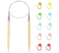 WADORN Bamboo Circular Knitting Needle 24 Inch(60cm) Size US 11 (8mm) and 10pcs Colorful Locking Stitch Markers, Knitting Needles Stitch Set for Beginner Handmade Creative DIY Woven Yarn Projects