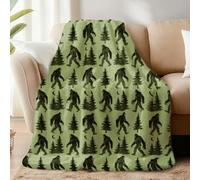 WADORN Big Foot & Pine Tree Throw Blanket, Cozy Soft Gorilla Throw Blanket Fuzzy 500GSM Flannel Fleece Blankets Plush Funny Big Foot Lover Gifts for Office Living Room Sofa Bed Couch Chairs, 59x51”