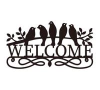 WADORN Birds on Branch Welcome Metal Wall Art Decor, Wall Hanging Decor Signs for Home, 14.96 x 8.26 Inch, Birds