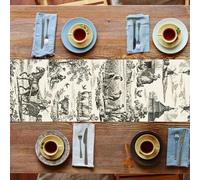 WADORN Black and Cream White Farmhouse Table Runner, 13x72 Inch Vintage Village Printed Kitchen Dining Table Decoration Retro Rustic Pastoral Tables Runners for Country Farmhouse Home Kitchen Party