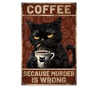 WADORN Black Cat Coffee Vintage Metal Tin Sign, Coffee Because Murder is Wrong Metal Signs Funny Kitchen Office Poster Wall Art Plaques for Kitchen Cafe Bar Dinner Restaurant Home, 7.8x11.8 Inch