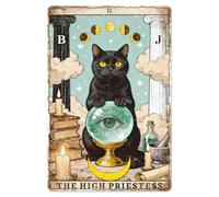 WADORN Black Cat Vintage Metal Tin Sign, 8x12 Inch Tarot Card Retro Wall Art Decor For Cat Lovers Funny Decor Poster Gifts For Home Dorm Room Kitchen Bedroom Bar Pub Cafe Garage-The High Priestess